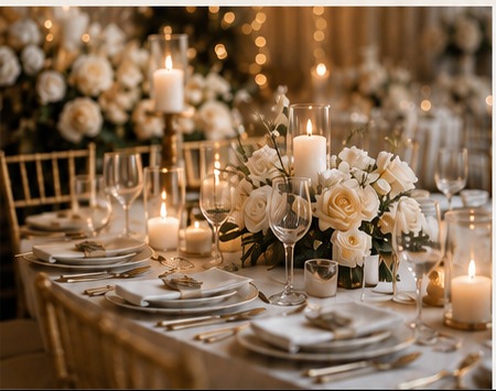 Elegant candlelit wedding table styling